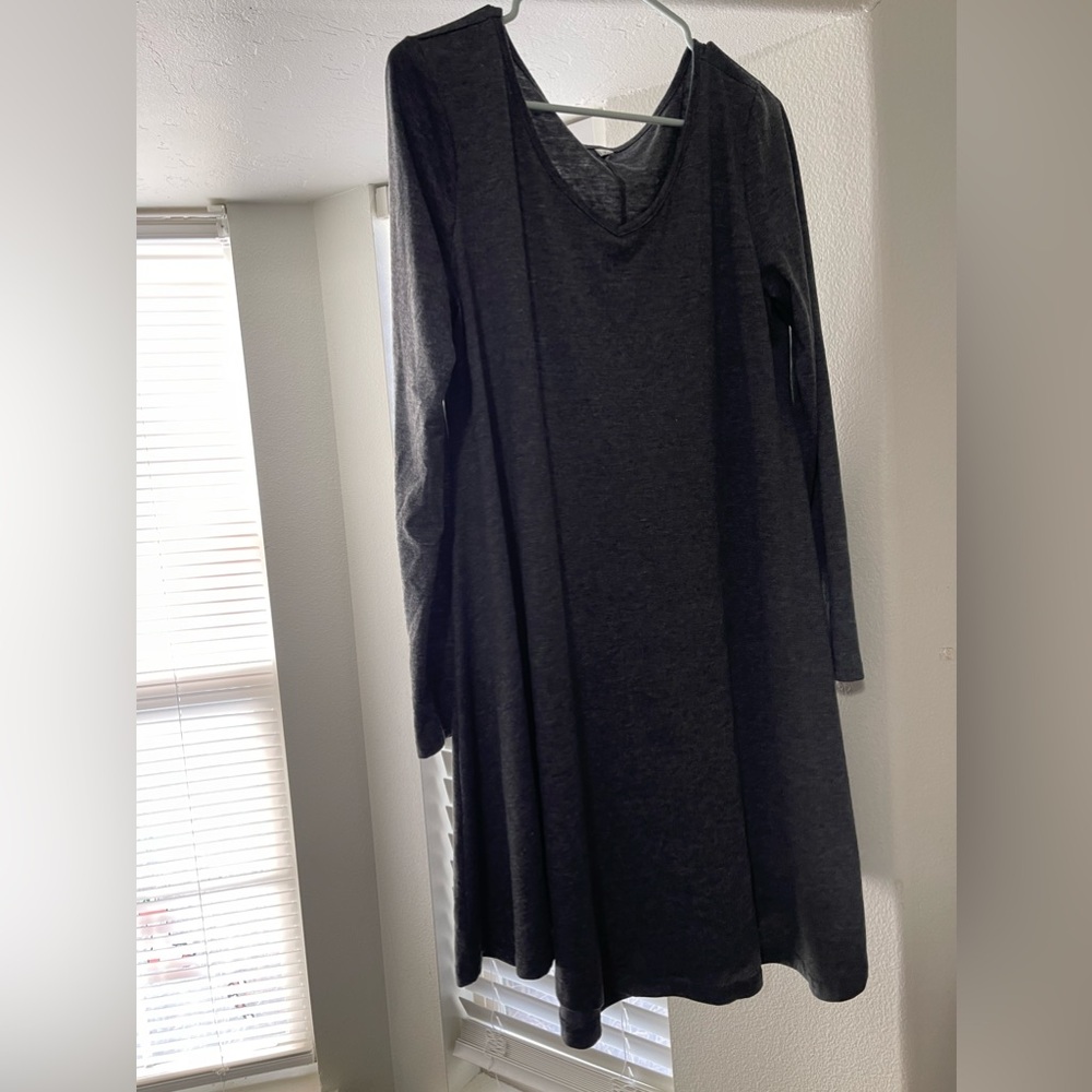 Grey Long Sleeve Midi Dresss